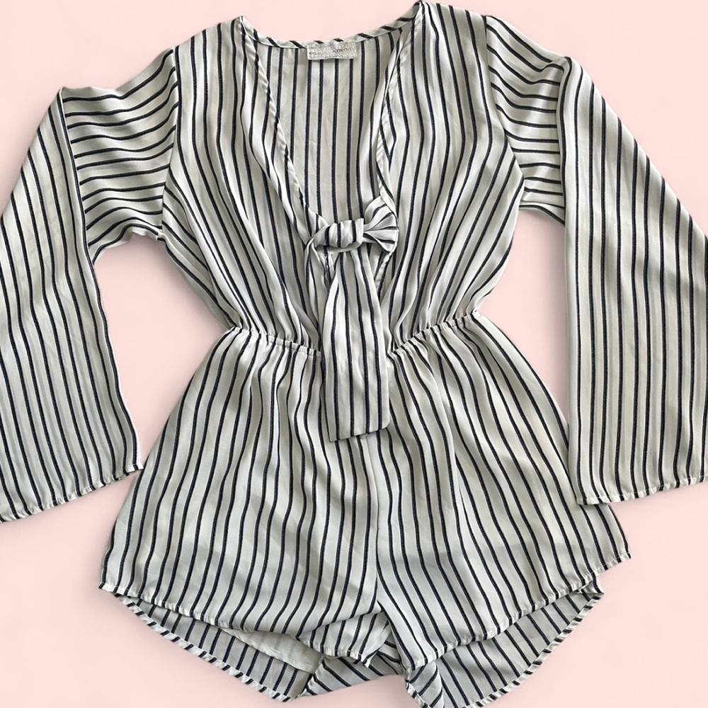 Striped Navy and White Romper